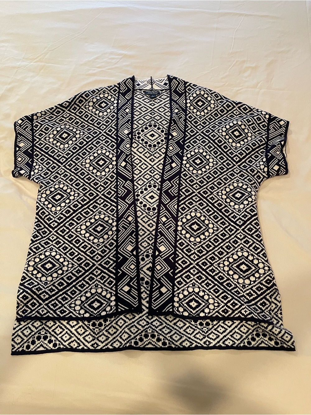 Lucky Brand Black and Cream Geometric Knit Cardigan